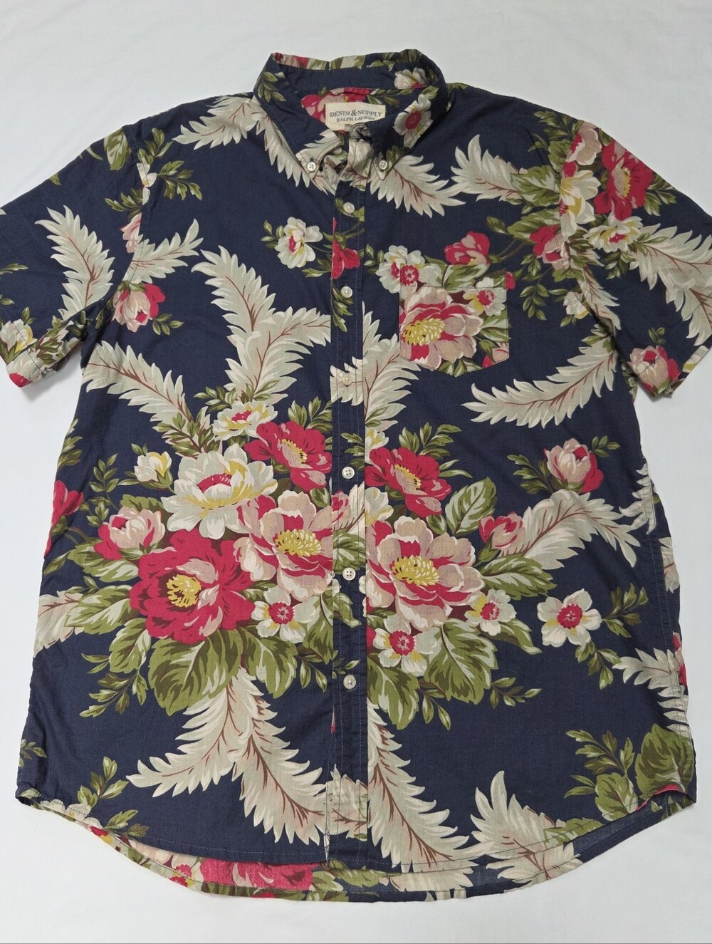 Ralph Lauren Denim & Supply Cotton Tropical Floral Short Sleeve Button Down L